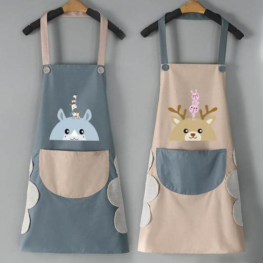 Waterproof Kitchen Apron for Men & Women with Built-in Hand-Wiping Towels – Unisex Adjustable Cooking Apron with Large Front Pocket | Oil & Stain Resistant | Ideal for Cooking, Baking, BBQ & Dishwashing (Free Size)