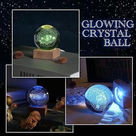 3D Crystal Galaxy Moon Lamp with Wooden Base | LED Night Light Ball in Assorted Colors & Designs | Decorative Table Lamp for Home, Bedroom, Desk & Gifting