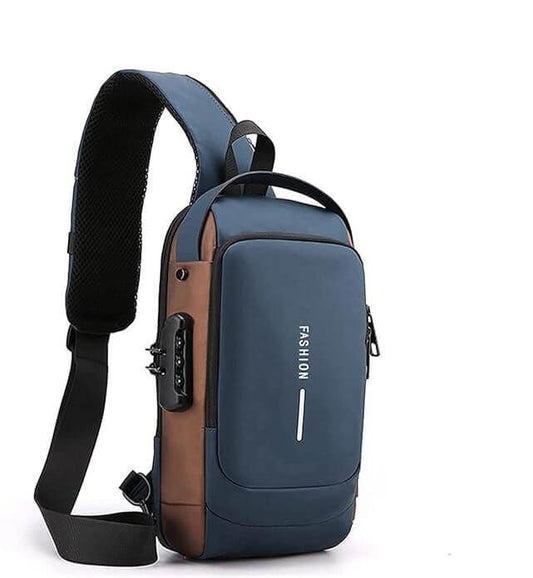 Sling Bag for Men | Waterproof Anti-Theft Chest Crossbody Bag with USB Charging Port & Password Lock | Lightweight PU Leather Shoulder Daypack for Travel, Office, Biking & Daily Use (Fits 7.9" Tablet)
