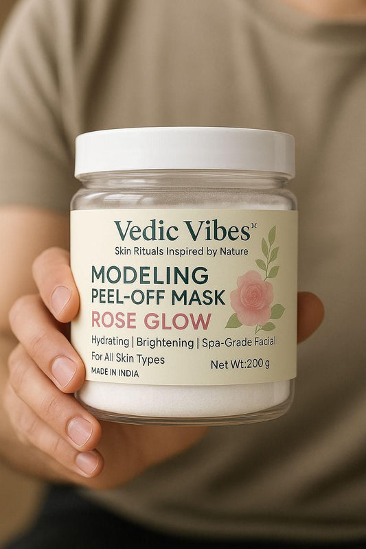 Vedic Vibes™ Modelling Peel-Off Face Mask – Rose Glow | Deep Hydration & Instant Brightening | Spa-Grade Powder Formula | Suitable for All Skin Types | 200g