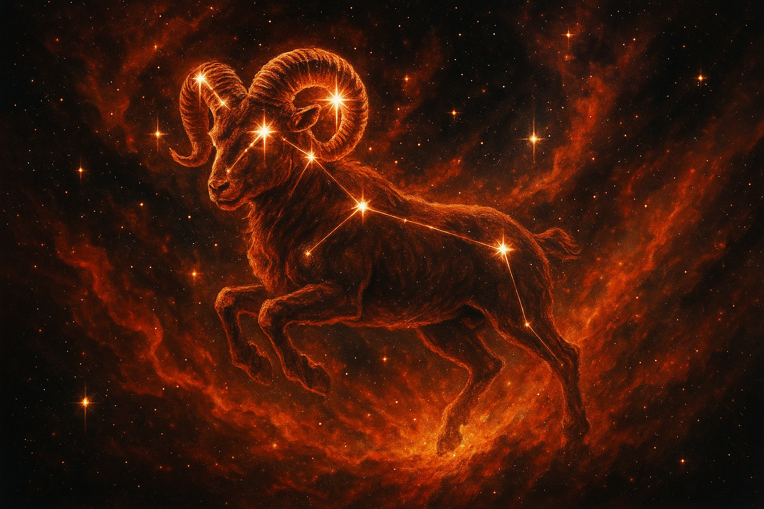 Aramid constellation in a fiery orange color scheme against a starry background