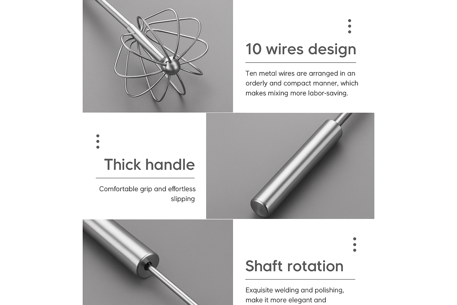 Metal whisk with features highlighted on a gray background